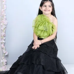 THE LITTLE CELEBS Girls Embellished Beads and Stones Ready to Wear Lehenga &-picture-28