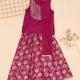 AKKRITI BY PANTALOONS Girls Embroidered Ready to Wear Lehenga & Blouse With Dupatta-picture-33