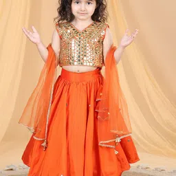 THE LITTLE CELEBS Girls Embellished Ready to Wear Lehenga & Blouse With Dupatta-picture-32