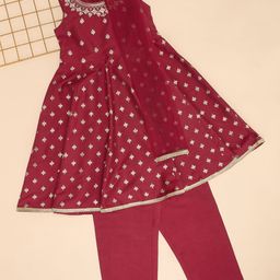 AKKRITI BY PANTALOONS Girls Floral Embroidered Sequinned Kurta with Trousers & Dupatta-image-48
