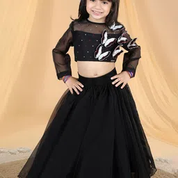 THE LITTLE CELEBS Girls Embellished Beads and Stones Ready to Wear Lehenga &-image-40
