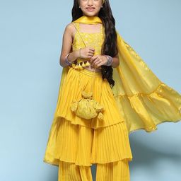 Biba Girls Floral Embroidered Top & Dupatta with Palazzos-image-65