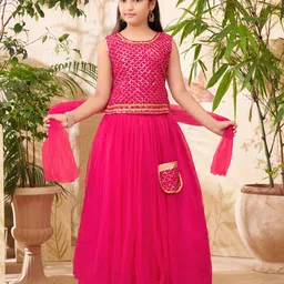 Sangria Girls Embroidered Lehenga Choli With Dupatta & Attached Bag-14
