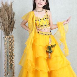 THE LITTLE CELEBS Girls Embellished Beads and Stones Ready to Wear Lehenga & Blouse With Dupatta-11
