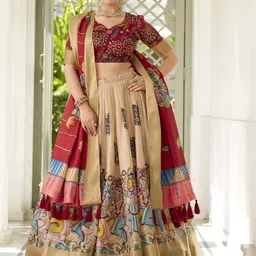 LOOKNBOOK ART Printed Kalamkari Ready to Wear Lehenga & Unstitched Blouse With Dupatta-picture-11