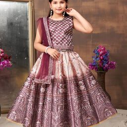 Sangria Girls Embellished Lehenga With Choli & Dupatta-33
