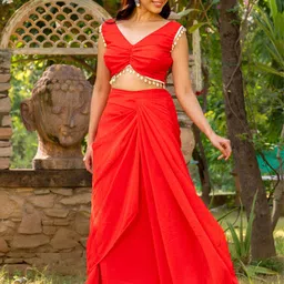 HOUSE OF JAMOTI V-Neck Crop Top With Maxi Skirt-picture-13