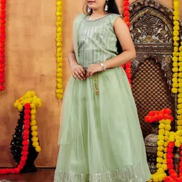 BAESD Girls Embellished Mirror Work Ready to Wear Lehenga & Blouse With Dupatta-picture-27