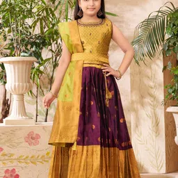 Sangria Girls Embroidered Sleeveless Lehenga Choli With Belt-image-39