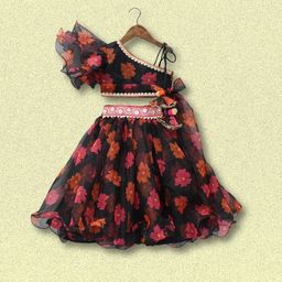 BAESD Girls Floral Printed One Shoulder Ready to Wear Lehenga & Top-13