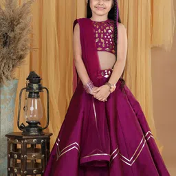 THE LITTLE CELEBS Girls Embellished Beads and Stones Ready to Wear Lehenga & Blouse With Dupatta-picture-13