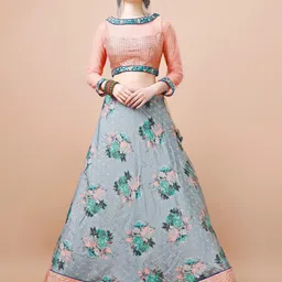 SAPTRANGI Floral Printed Sequined Ready to Wear Lehenga & Blouse With Dupatta-picture-35