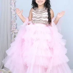 THE LITTLE CELEBS Girls Embellished Beads and Stones Ready to Wear Lehenga & Blouse With Dupatta-14