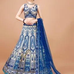 SAPTRANGI Floral Embroidered Ready To Wear Lehenga & Blouse With Dupatta-picture-11