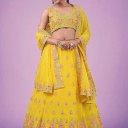 TIKODI Embroidered Mirror Work Semi-Stitched Lehenga & Unstitched Blouse With Dupatta-picture-9
