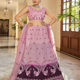 SHUBHKALA Embroidered Sequinned Art Silk Lehenga & Unstitched Blouse With Dupatta-picture-15