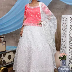 SHUBHKALA Embroidered Semi-Stitched Lehenga & Unstitched Blouse With Dupatta-4