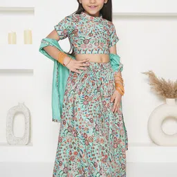 Little Bansi Girls Floral Printed Ready to Wear Lehenga & Blouse With Dupatta-picture-18