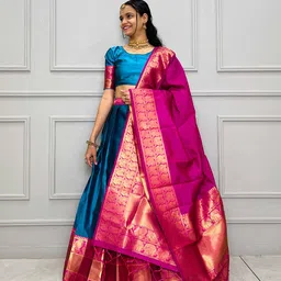 Fabcartz Woven Design Zari Art Silk Semi-Stitched Lehenga & Unstitched Blouse With Dupatta-image-17
