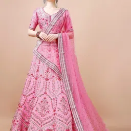 SAPTRANGI Floral Embroidered Ready To Wear Lehenga & Blouse With Dupatta-picture-26