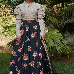 SHUBHKALA Floral Printed Semi-Stitched Lehenga & Unstitched Blouse With Dupatta-picture-30