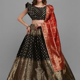 PURVAJA Black & Red Semi-Stitched Lehenga & Unstitched Blouse With Dupatta-image-21