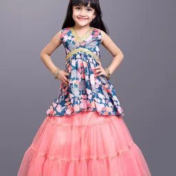 BAESD Girls Floral Printed Cotton Net Gotta Patti Ready To Wear Lehenga Choli-picture-53