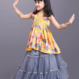 BAESD Girls Floral Printed Cotton Net Gotta Patti Ready To Wear Lehenga Choli-picture-14