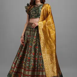 PURVAJA Green & Mustard Semi-Stitched Lehenga & Unstitched Blouse With Dupatta-25