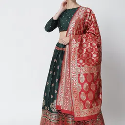 DIVASTRI Green & Red Printed Ready to Wear Lehenga & Unstitched Blouse With Dupatta-11