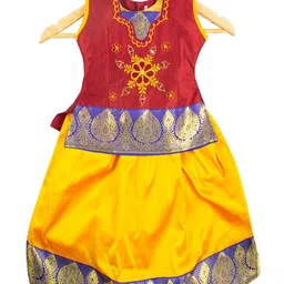 AMIRTHA FASHION Girls Maroon & Yellow Embroidered Ready to Wear Lehenga & Blouse-34