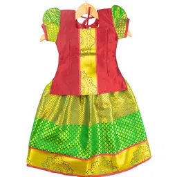 AMIRTHA FASHION Girls Maroon & Green Embellished Ready to Wear Lehenga & Blouse-image-87