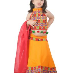 ahhaaaa Girls Yellow & Orange Embellished Ready to Wear Lehenga & Blouse With Dupatta-image-24