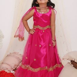 KID1 Girls Embroidered Mirror Work Ready to Wear Lehenga & Blouse With Dupatta-image-68
