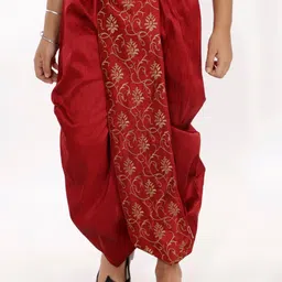 Vastramay Boys Maroon Embroidered Ready-To-Wear Dhoti-25