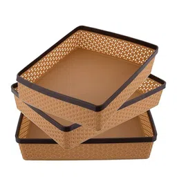Kuber Industries Brown 3-Pieces Fabric Solitaire Stationary Desk Organizers-46