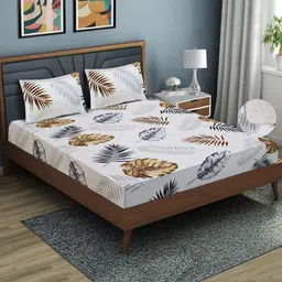 Good Homes by Home Candy White Microfiber Fitted 144 TC Queen Bedsheet & 2 Pillow Covers-picture-3