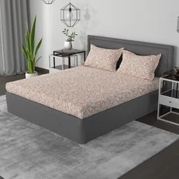 ROSARA HOME Peach-Coloured & White Floral 144 TC Queen Bedsheet with 2 Pillow Covers-image-5