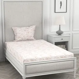 ROSARA HOME Off White & Nude Cotton Floral 200 TC Single Bedsheet with 1 Pillow Cover-picture-23