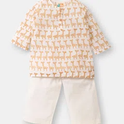 THE BABY LABEL Kids Brown & White Ethnic Motifs Printed Pure Cotton Kurta with Pyjamas-picture-36