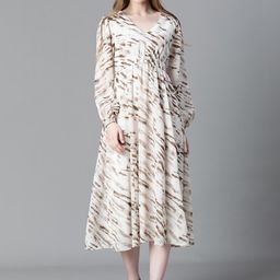 Oxolloxo Abstract Printed Tie Ups Georgette A Line Dress-picture-4
