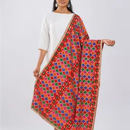 TEEJH Ethnic Motifs Embroidered Dupatta With Phulkari-10