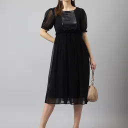 BAESD Women Sequence Embellished Puff Sleeves Fit and Flare Dresses-6