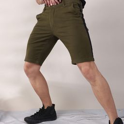 The Indian Garage Co Men Brown Solid Slim Fit Chino Shorts with Side Stripes-image-82