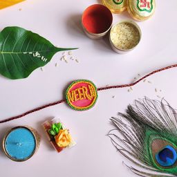 Sangria Yellow & green Veerji Beaded Thread Rakhi-image-37