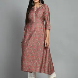 MEESAN Paisley Printed Notched Neck A-Line Kurta-15