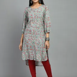 MEESAN Round Neck Floral Printed Straight Kurta-image-16