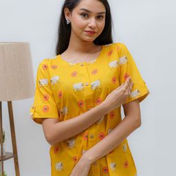 TSUCCHI TRADITIONS Printed Pure Cotton A-Line Eternal Bond Pichwai Kurti-image-47