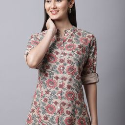 Pistaa Brown Floral Printed  Short Kurti-image-82