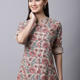 Pistaa Women Brown Floral Printed Kurti-picture-0